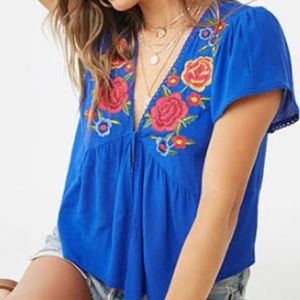 F21 Embroidered Floral Top